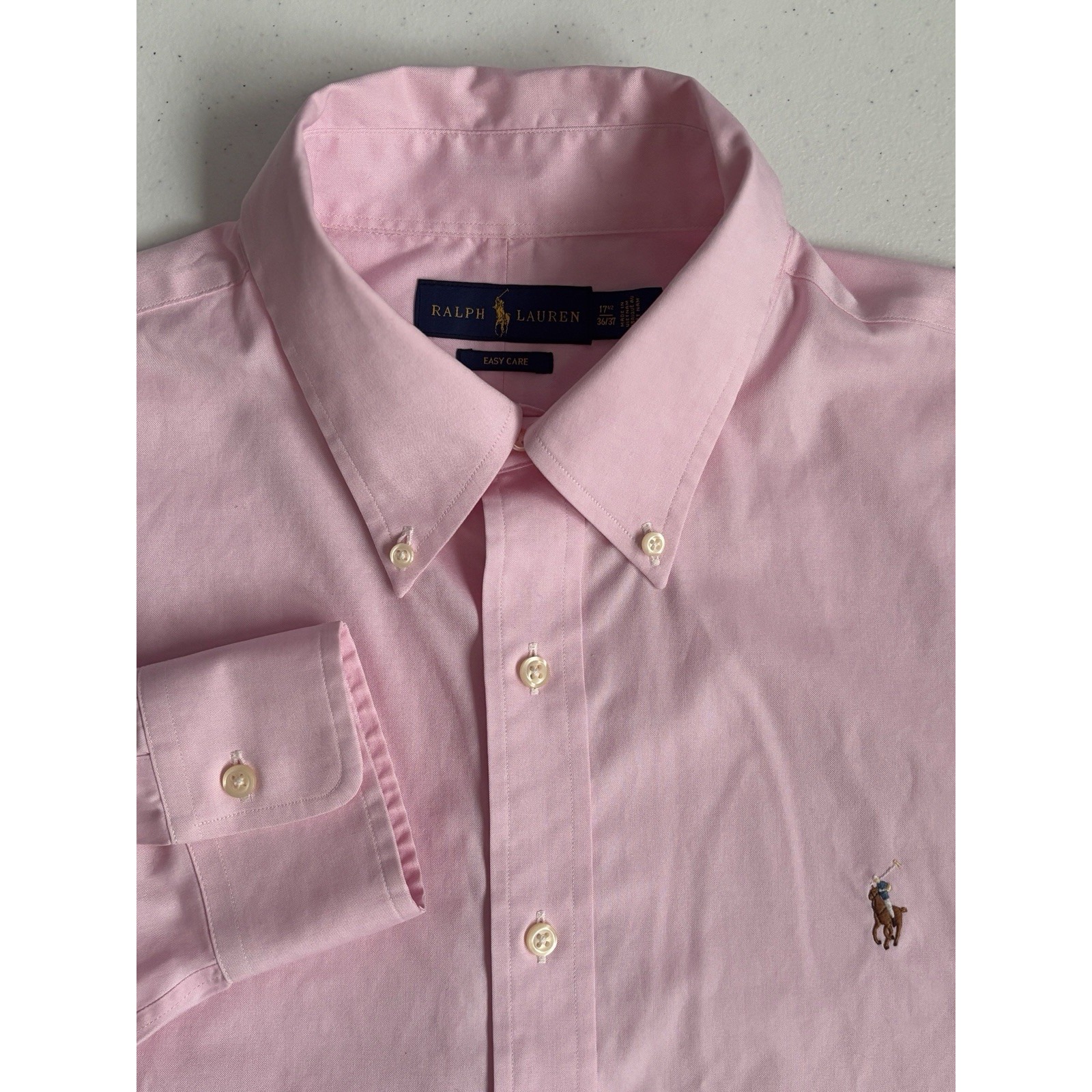 Ralph Lauren Mens 17 1/2-36/37 Pink Easy Care Flesh Pony Long Sleeve Button Down